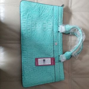 NEW Lodis turquoise leather alligator print satche